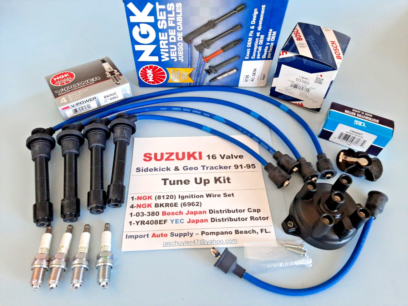 Suzuki Sidekick & Geo Tracker 16 Valve NGK Wire Set & Plugs Dist. Cap and Rotor