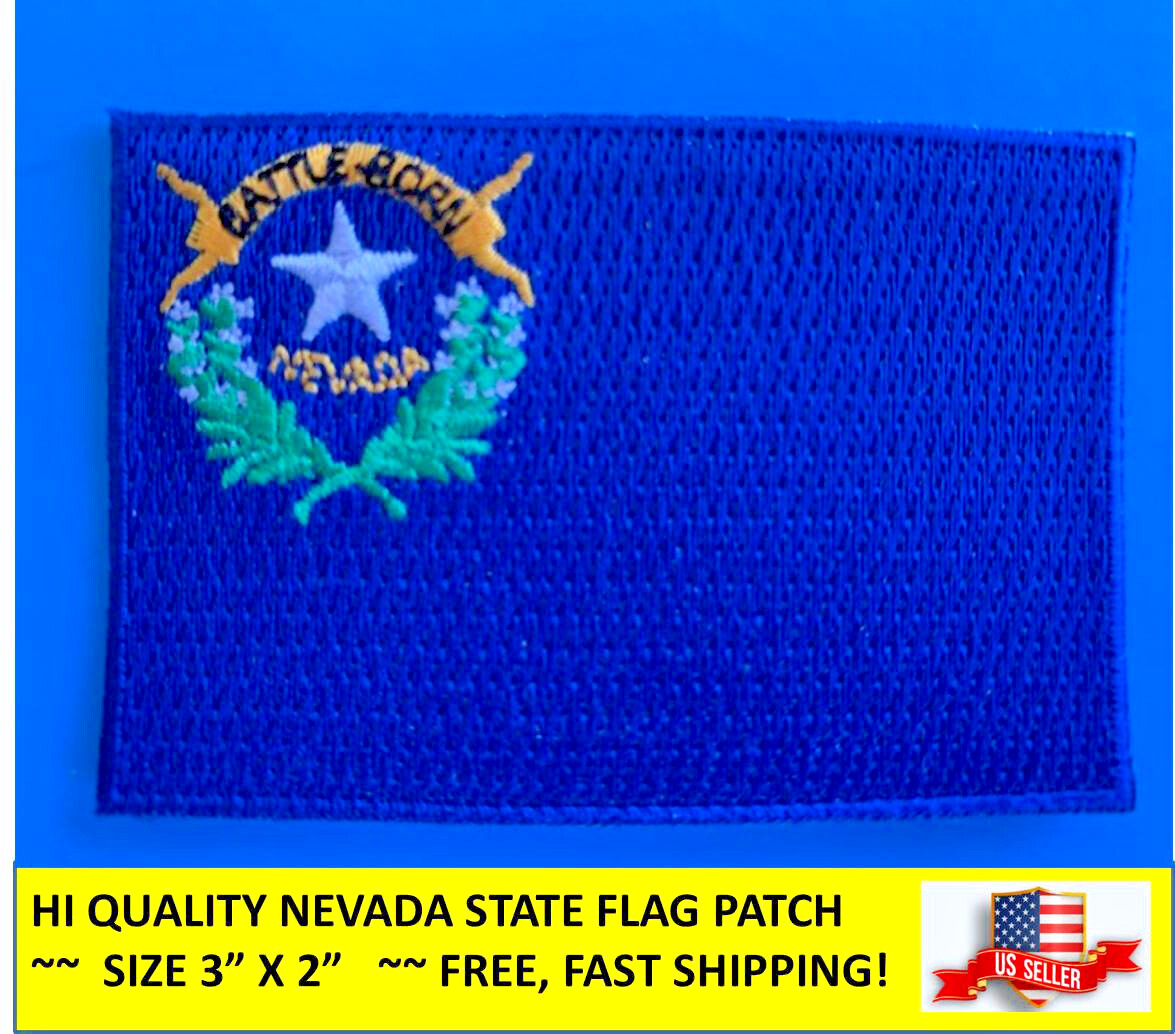 NEVADA STATE FLAG EMBROIDERED PATCH IRON-ON OR SEW-ON HI-QUALITY (3 x 2”)