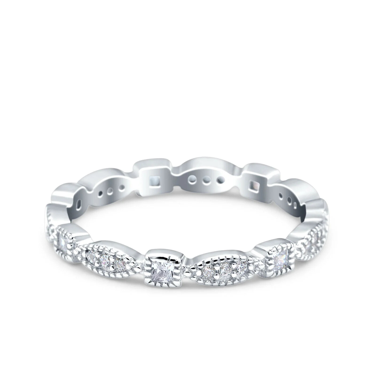 Full Eternity Stackable Band Wedding Round Ring CZ 925 Sterling Silver 3mm