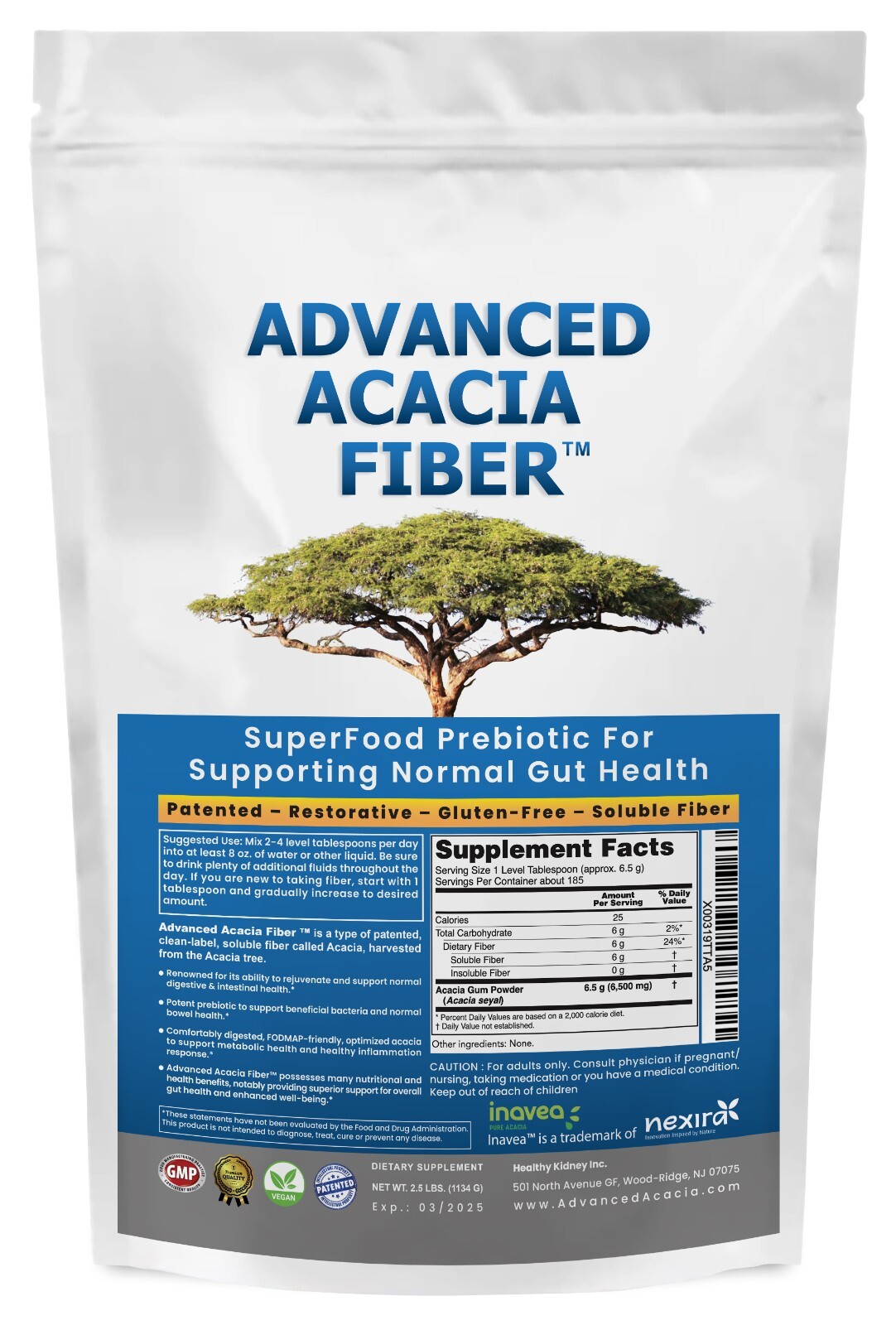 Advanced Acacia Fiber Powder 2.5 Ibs Soluble Fiber Leaky Gut Repair Powder