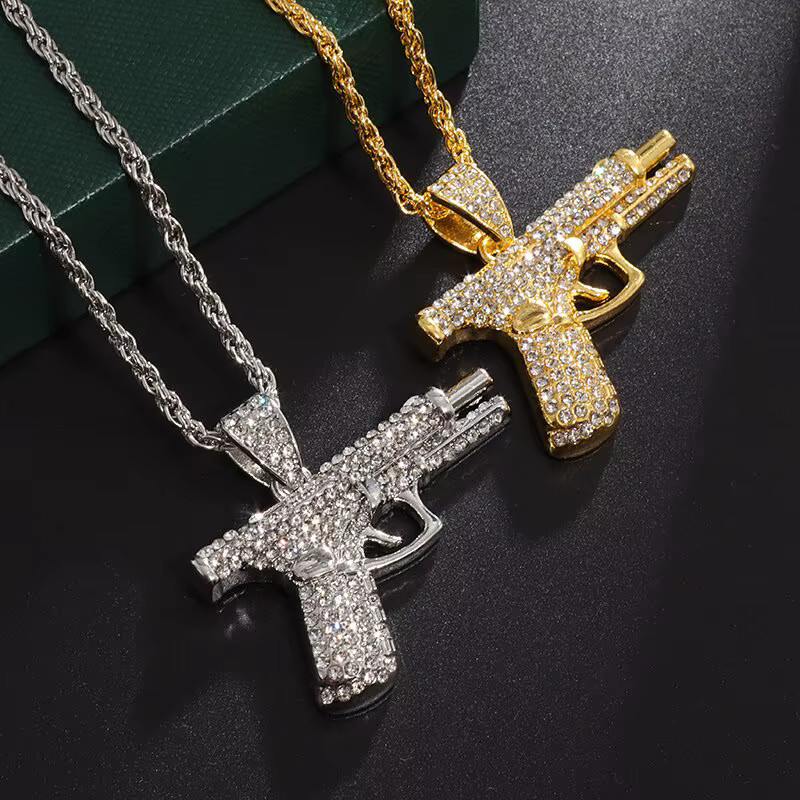 Iced Gun Pendant Necklace - Hip Hop Chain for Men's Fashion