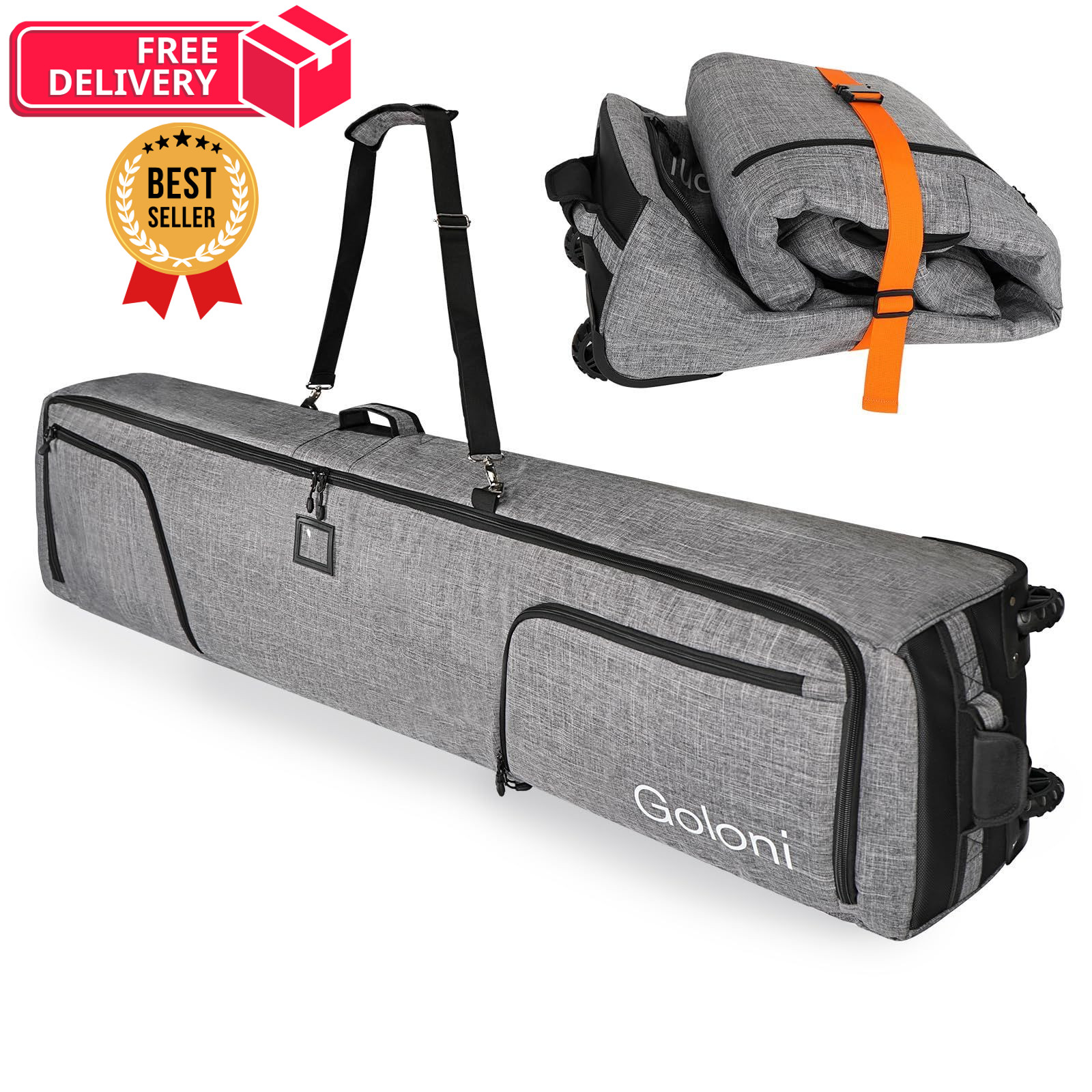 Goloni Ski Bag with Wheels,Padded Snowboard for Air 190cm, Grey