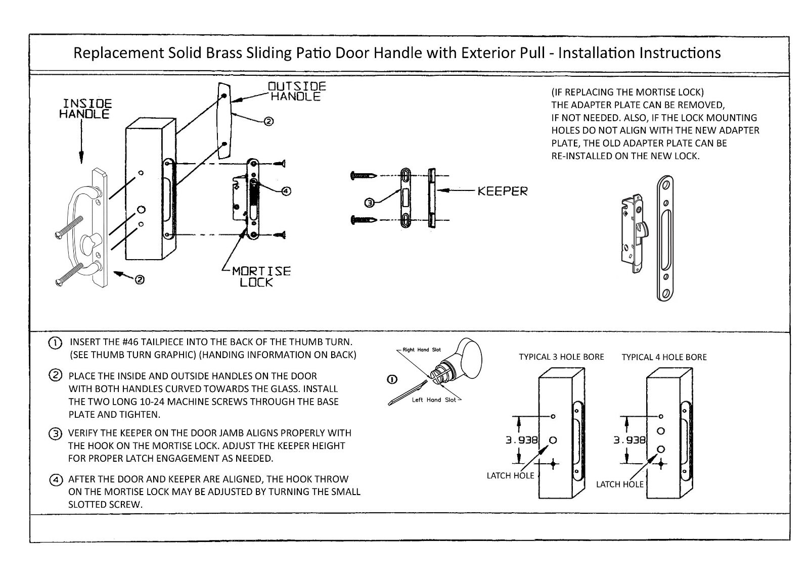 Replacement Solid Brass Sliding Patio Door Handle with Pull - Lock Available