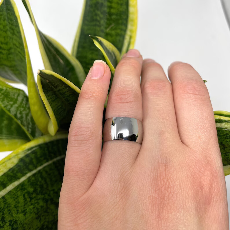Stainless Steel Ring,12mm925 Sterling Silver Band & Ring Handmade All size-A-57
