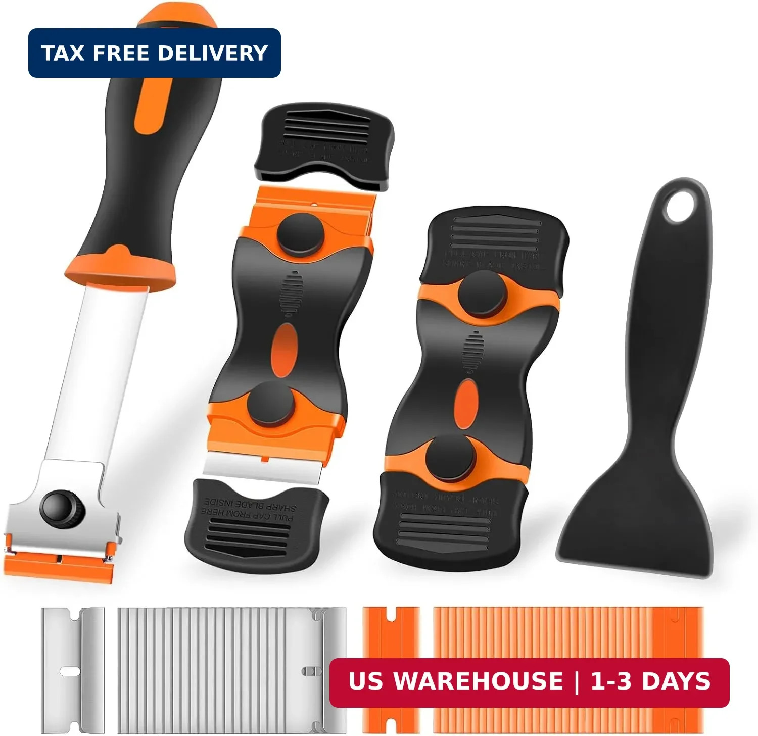 4 Pack Razor Blade Scraper, Premium Cleaning Scraper Tool with 50 PCS Metal FAST