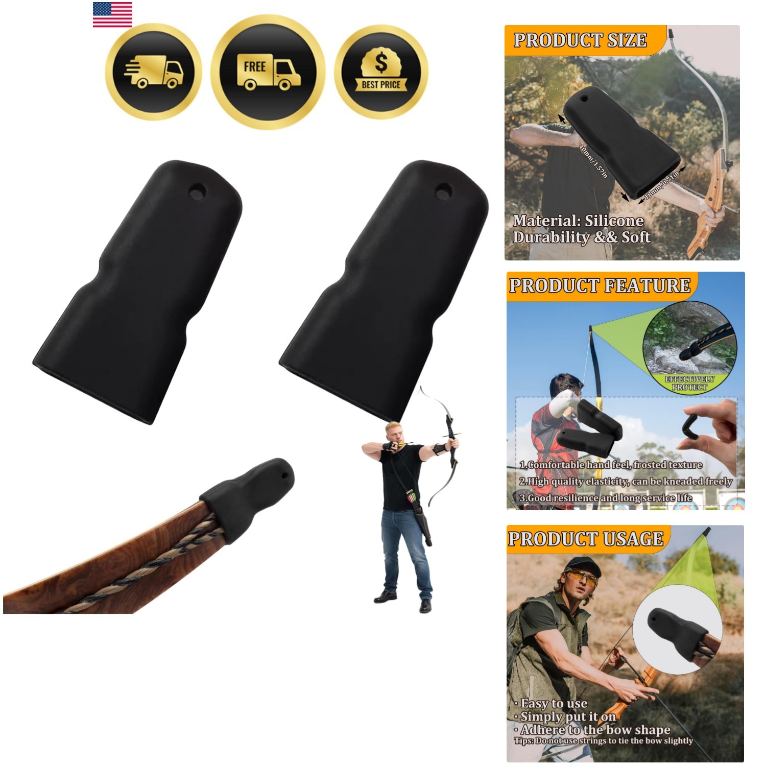 Archery Accessories for Recurve Bow Longbow Tip Guard 2pcs Silicone Protectors