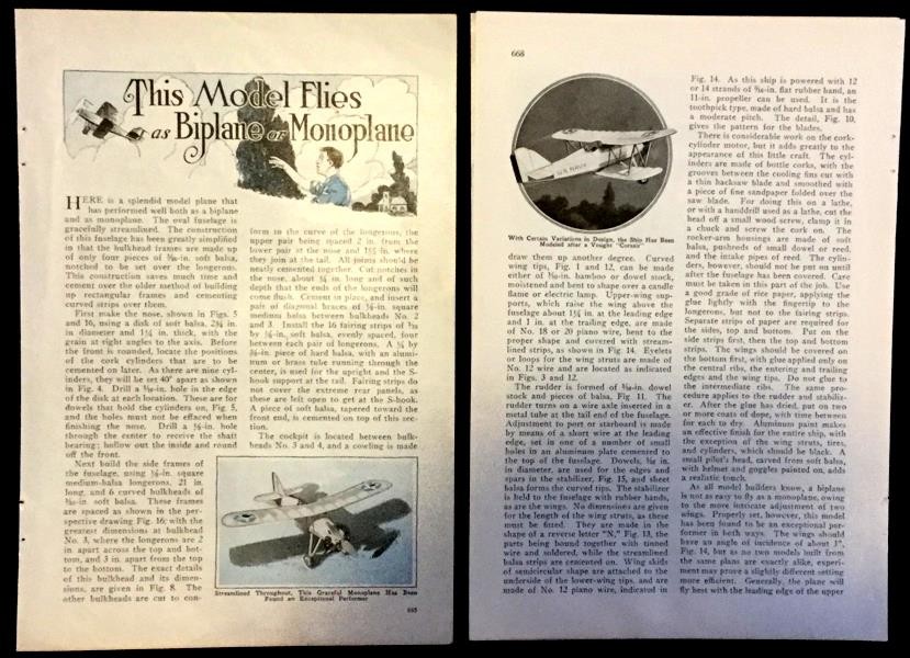 30" Wingspan Biplane or Monoplane 1931 HowTo Build PLANS Rubber Power