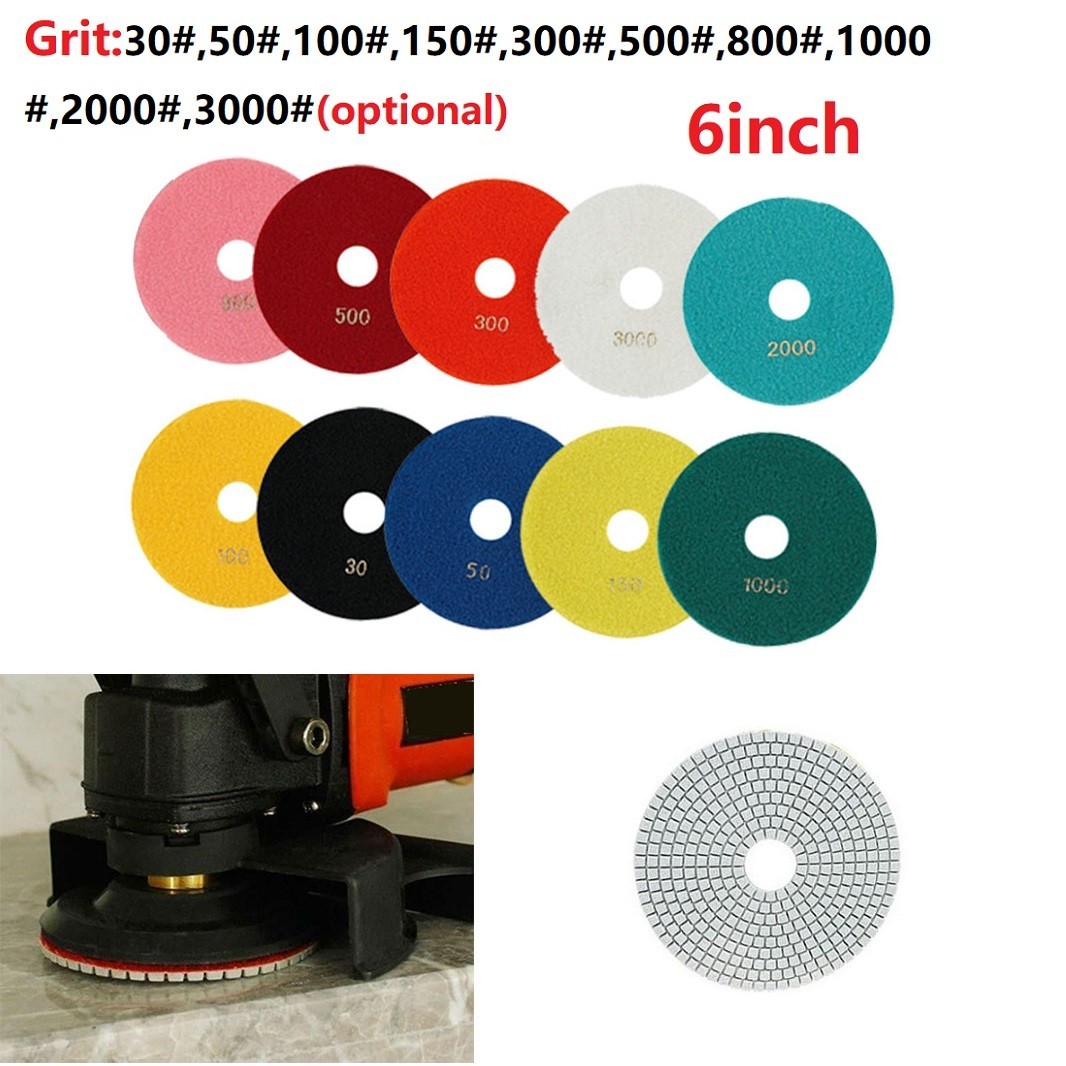 6 Inch 150mm Diamond-Polishing Pads-Concrete Floor-Restoration Dry/Wet-Diamond