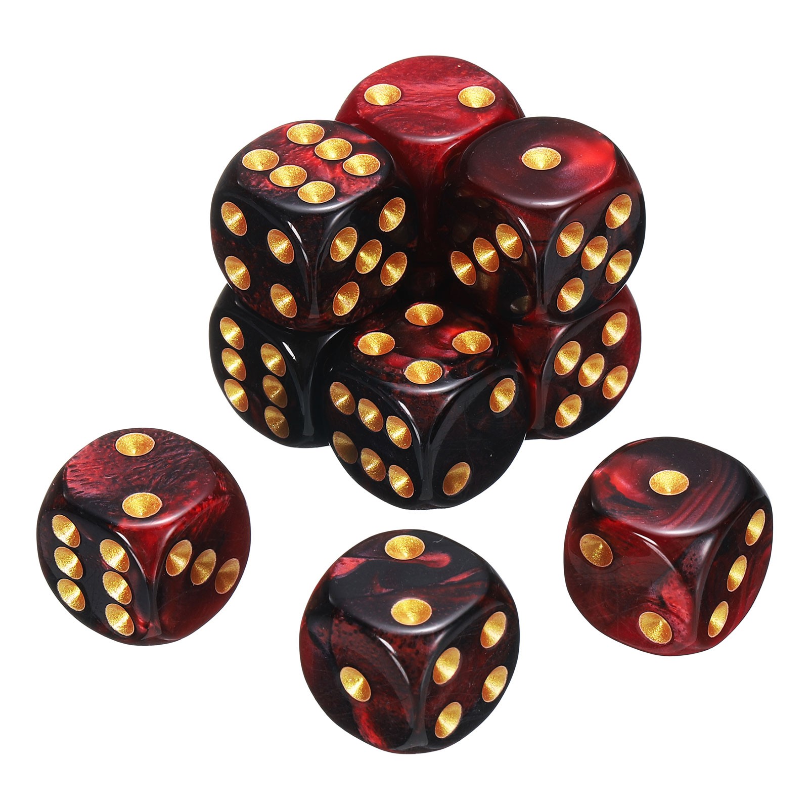 10Pcs 6 Sided Standard Dice, Acrylic D6 Pearl Pattern Dice (Red and Black)