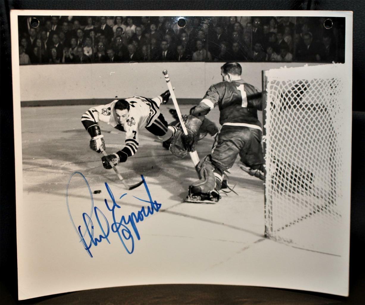 Vintage Phil Esposito vs Roger Crozier Signed Original Hockey Photo '66 Playoffs