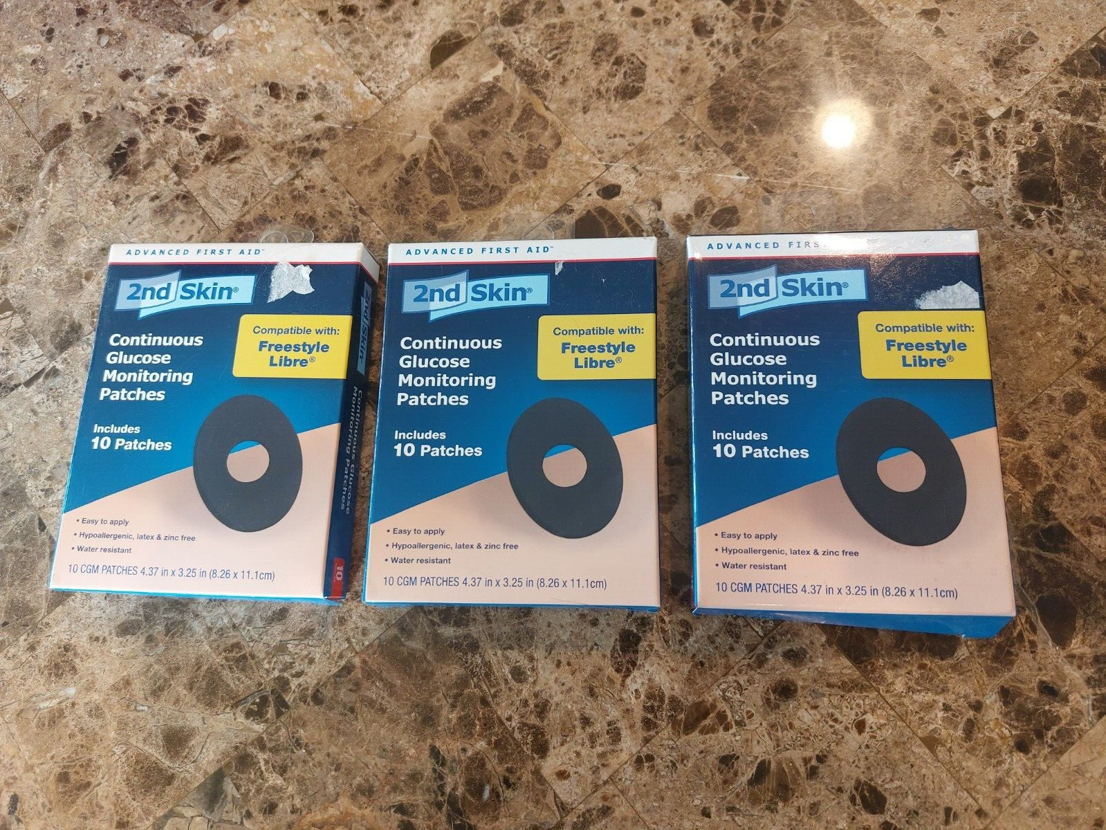 LOT OF 3, 2ND SKIN CONTINUOUS GLOCOSE MONITORING PATCHES, 10 PATCHES