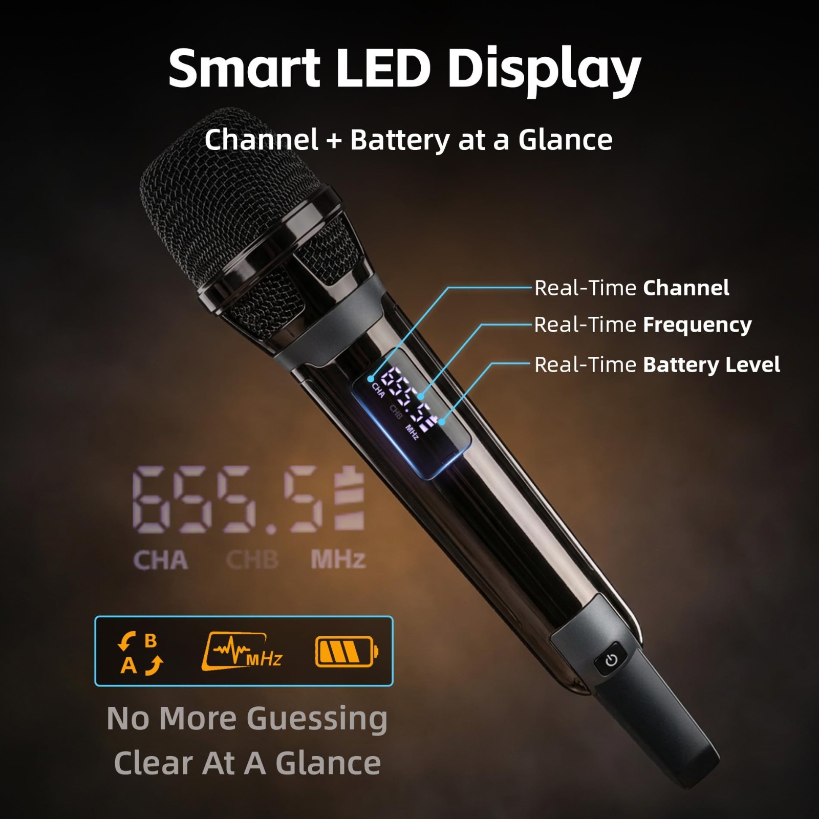 Dual Wireless Microphones for Karaoke - 500ft Range, LED Display, Handheld Mics
