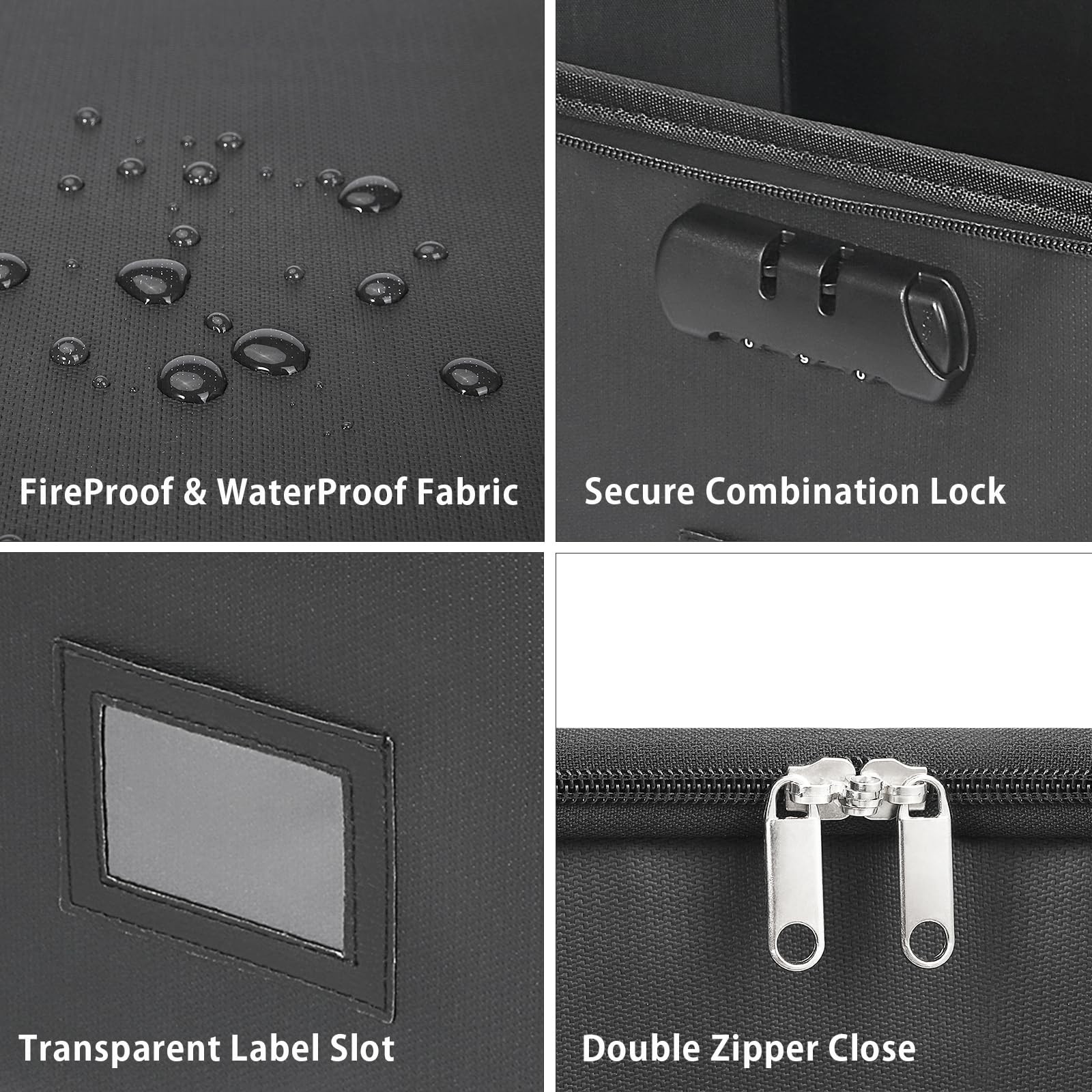 Fireproof Waterproof Document Box Lock File Organizer Lid Collapsible Storage