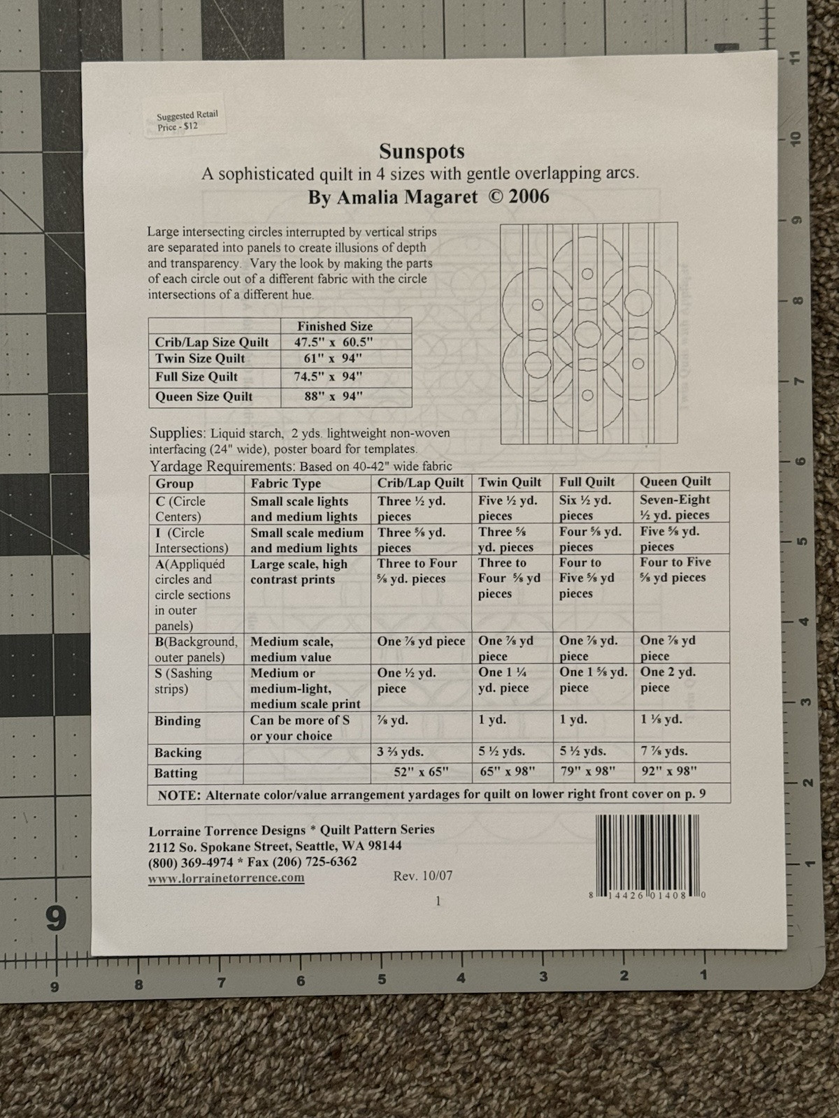 SUNSPOTS Quilt Design Pattern Lorraine Torrence Designs 4 Sizes