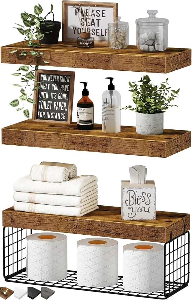 QEEIG Bathroom Shelves Over Toilet - Wall Mounted Floating Shelves Toilet Paper