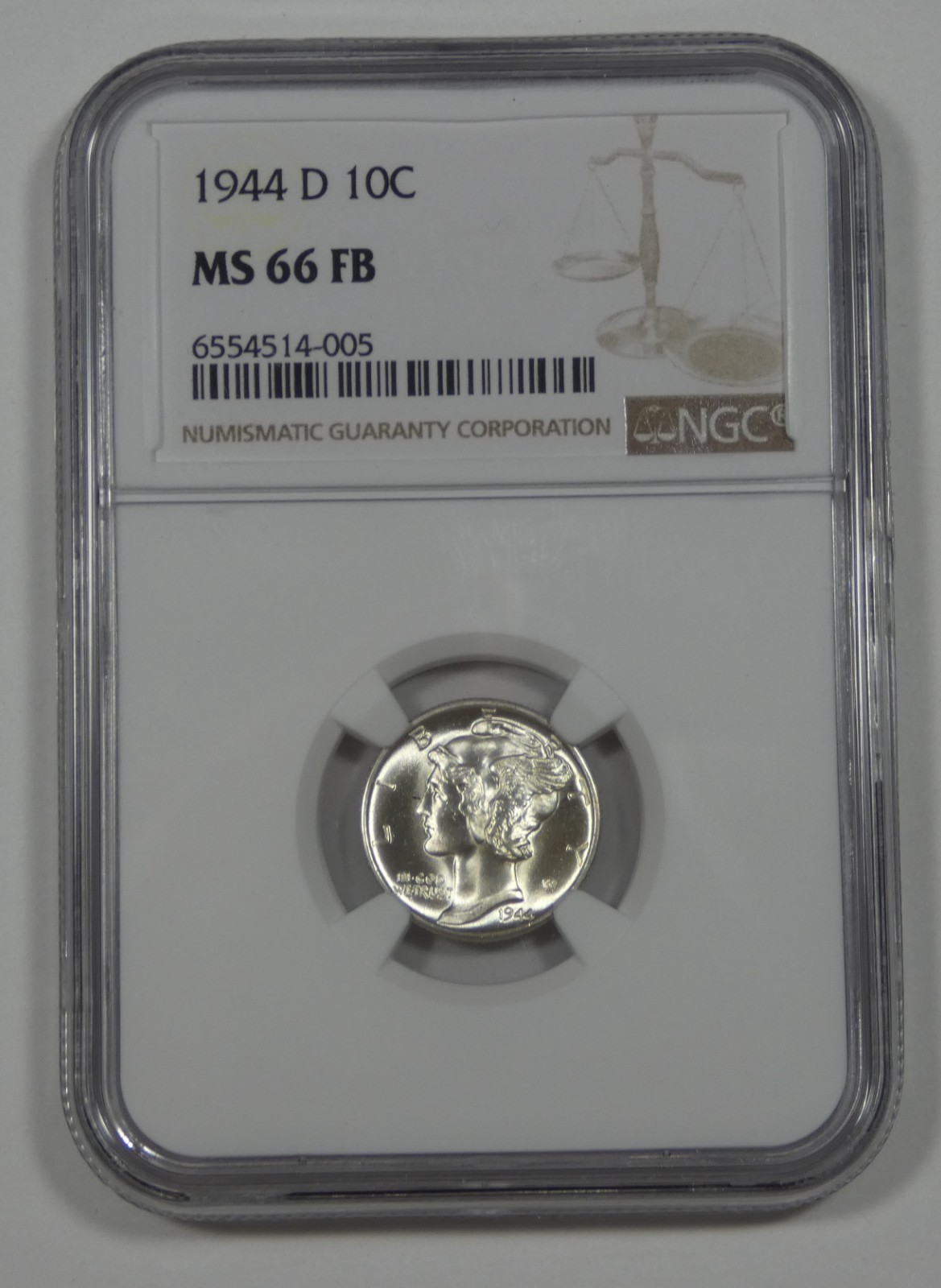 1944-D Mercury Dime CERTIFIED NGC MS 66 Full Bands Silver 10c