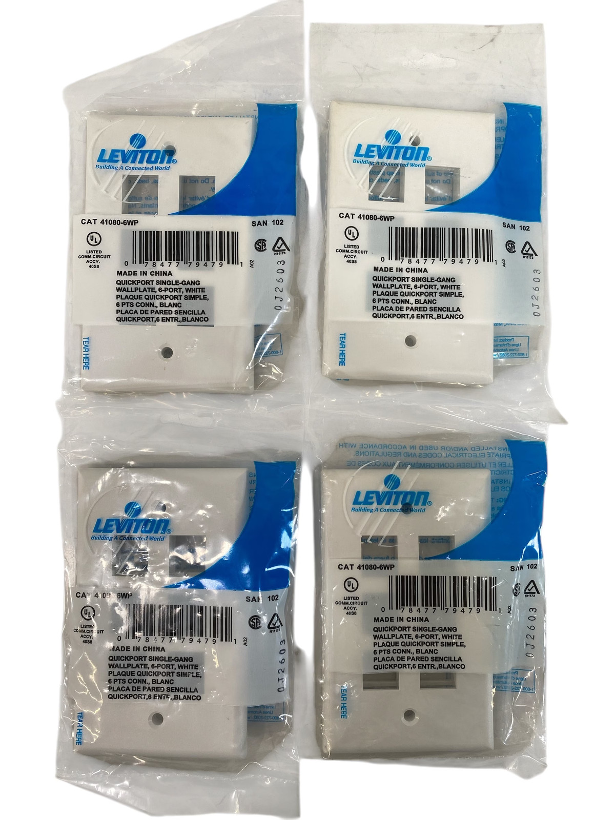 Leviton 41080-6WP Quickport Single-Gang/6-Port Wall Plate - White **Lot of 4**