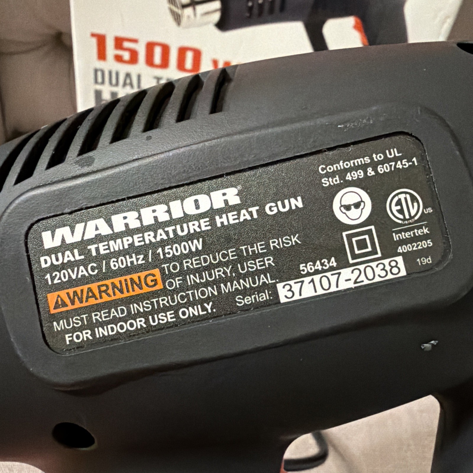 1500W Dual Temperature Heat Gun Warrior Open Box