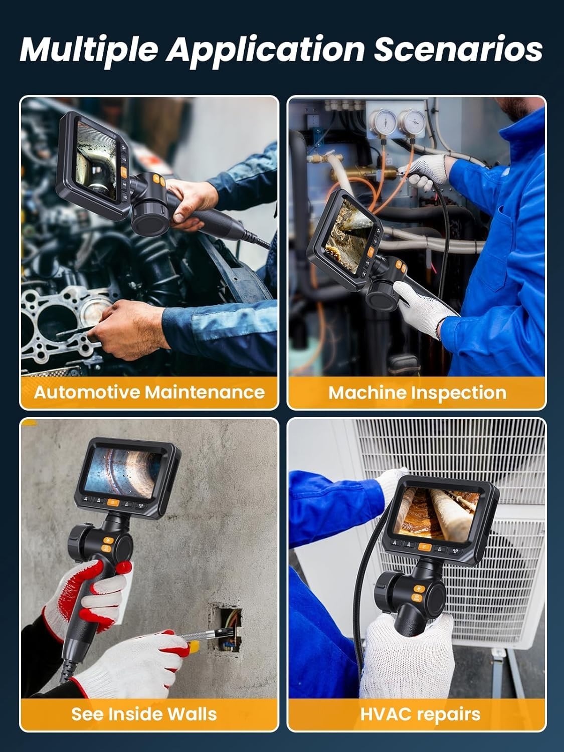 Dual-Lens 1080P Endoscope Camera with 4.3" IPS Screen & 5FT Waterproof Cable
