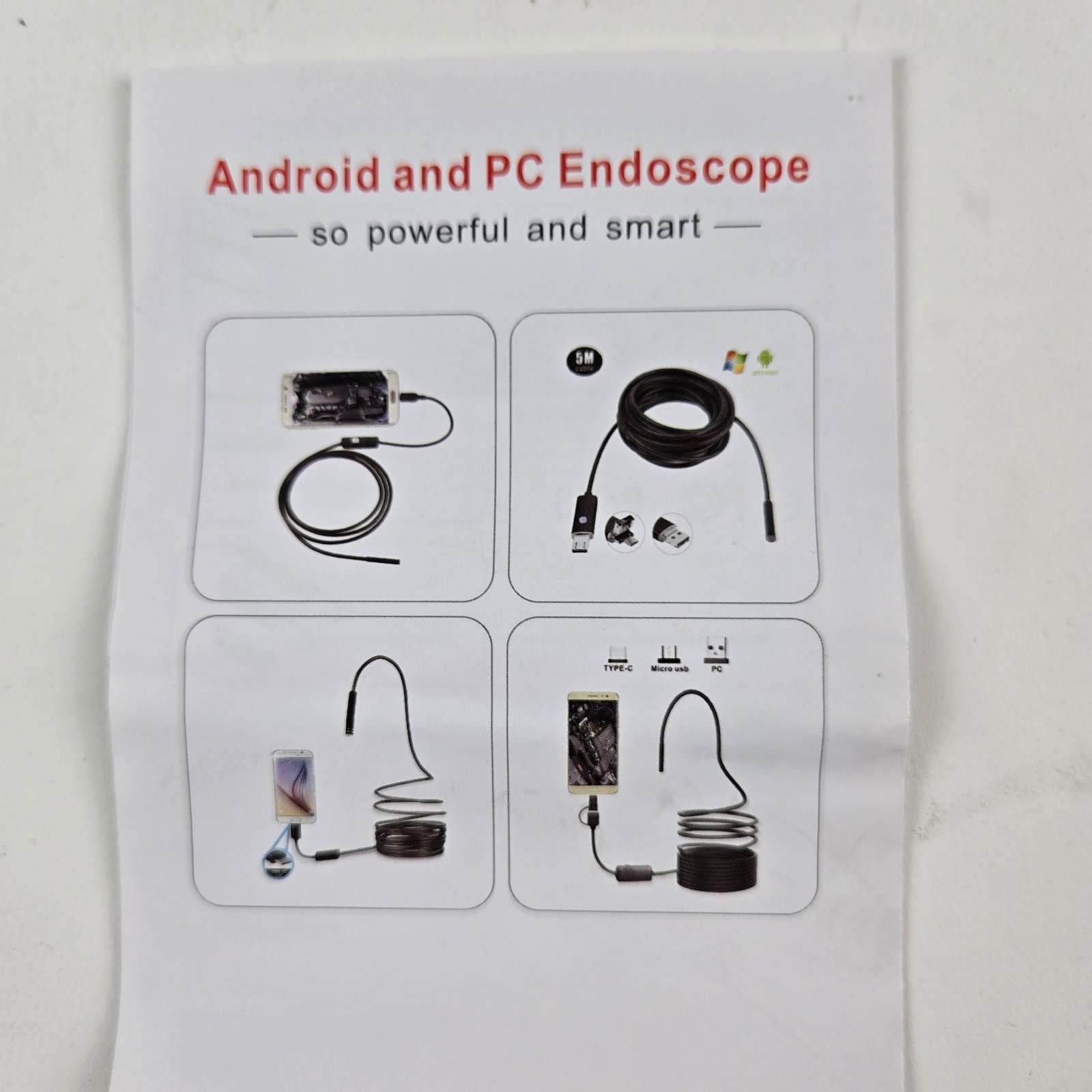 7mm HD Snake Endoscope Borescope Inspection Camera for USB Type C Android PC
