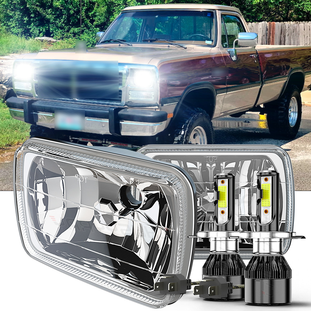 Pair 5x7" 7x6" LED Headlights Hi/Lo Beam For Dodge D150 D250 D350 Ram 50 H4