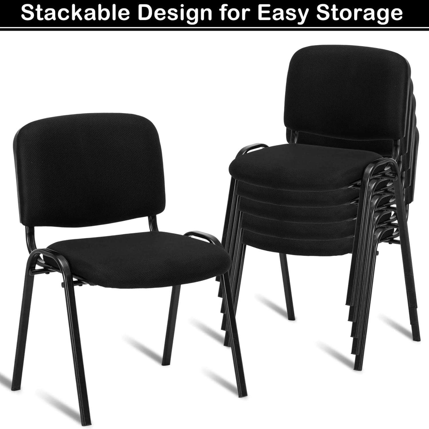 5-Pack Office Guest Chairs & Reception Chairs Stacking Chairs Set of 5 Black