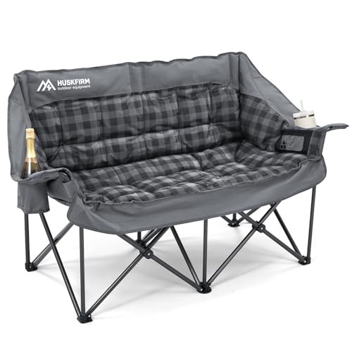 Double Camping Chairs Padded Loveseat Chair for 2 Person - Heavy Duty Grey