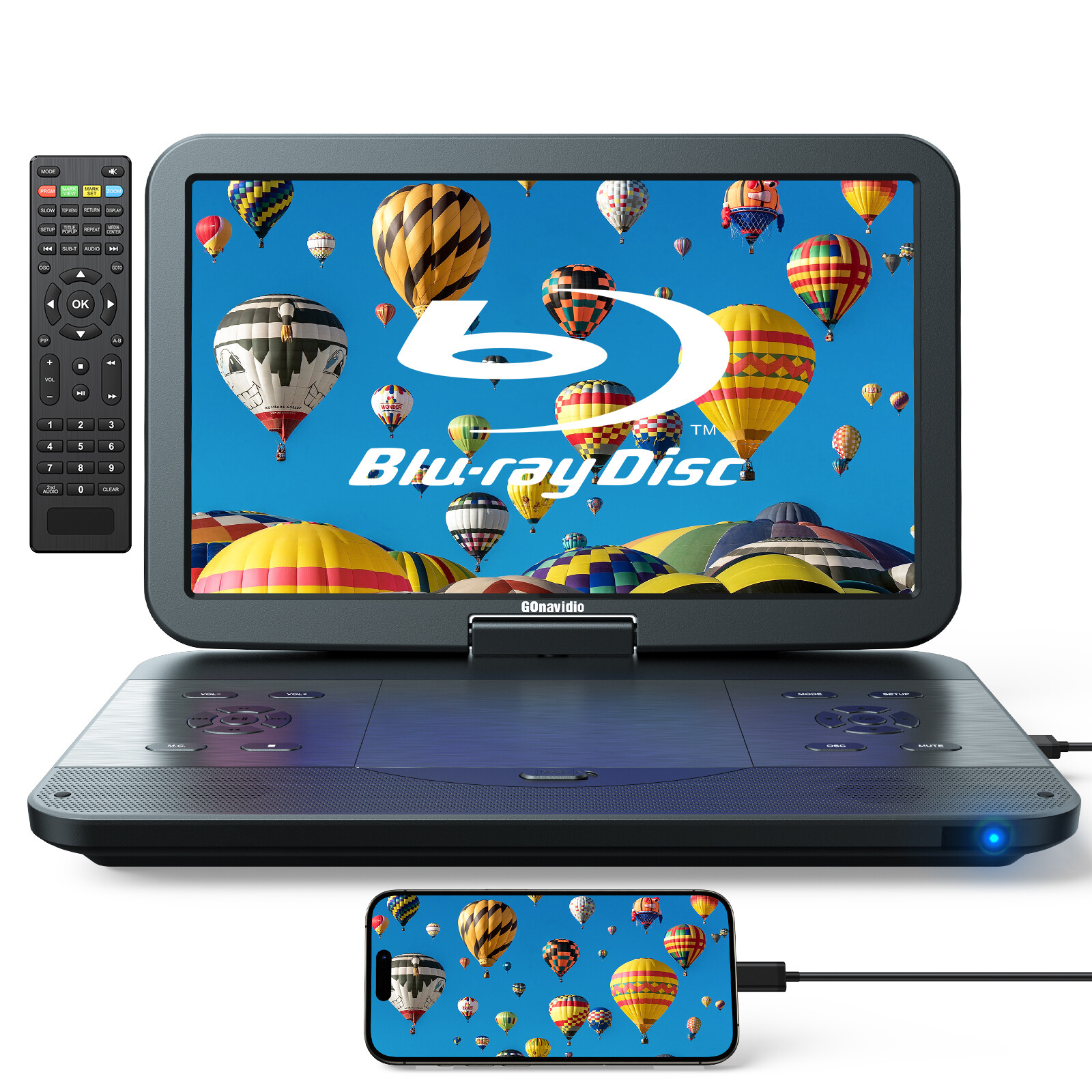 17.6" Portable Blu-Ray DVD Player Full HD Screen 1080P Video Dolby Audio USB SD