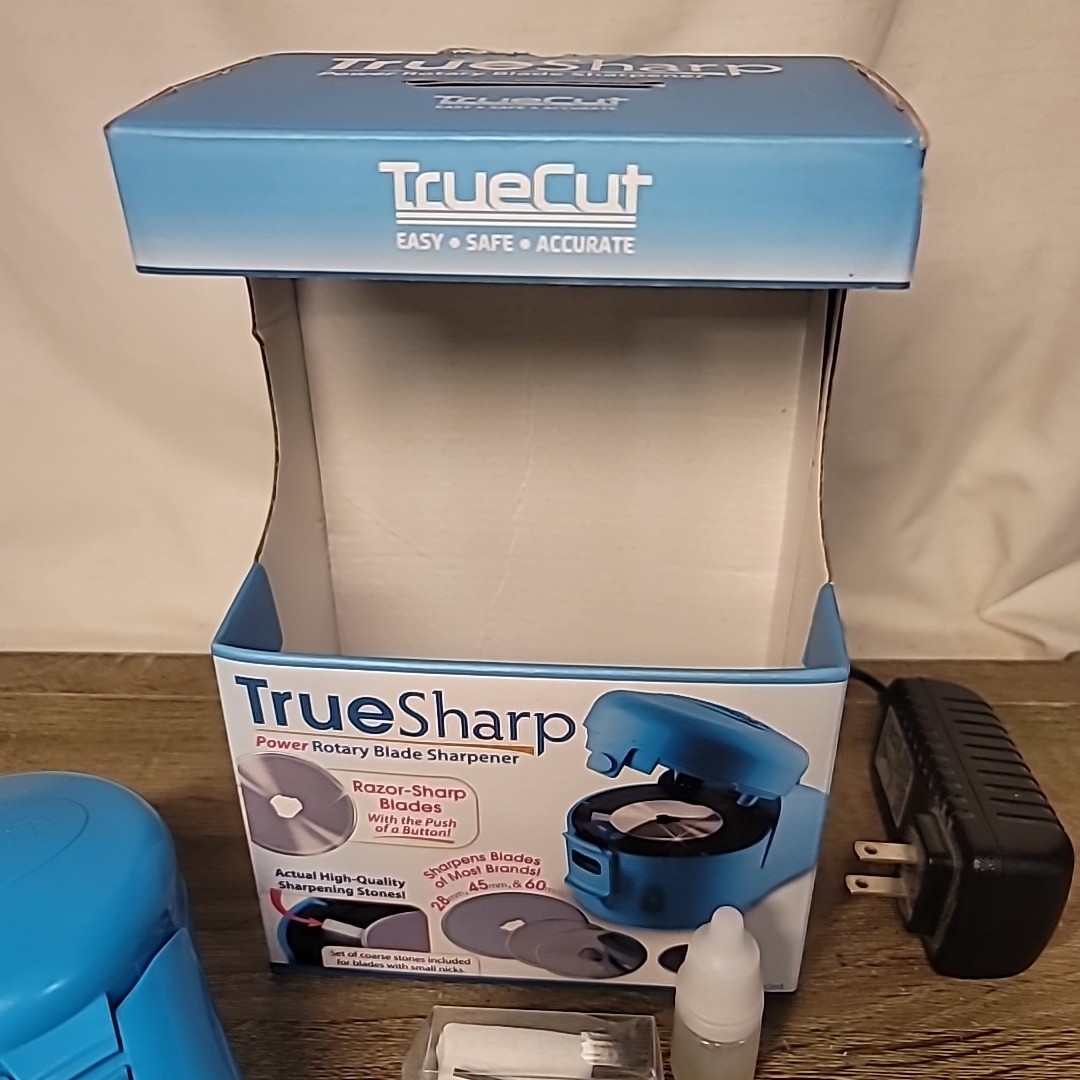 TRUE SHARP TrueCut High Quality Power Rotary Blade Sharpener Blue