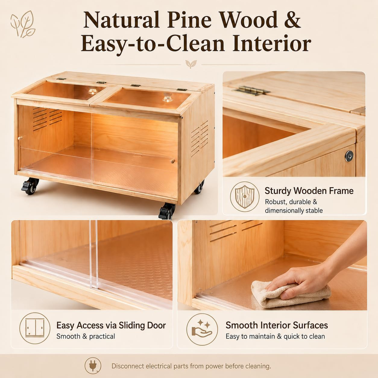 Wooden Chicken Brooder Box, Pine Wood Brooder Box for Chicks with Heat Lamps, Th