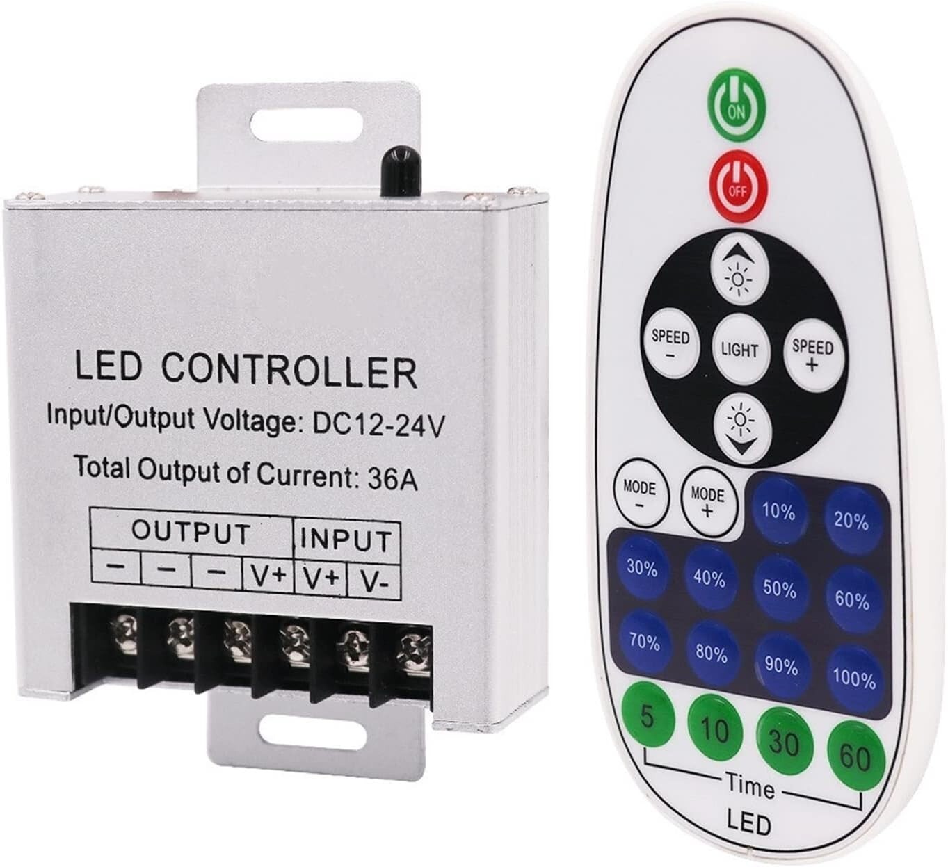 DC 12V 24V LED Light Dimmer Wireless IR 23Keys Remote Controller 36A 360W