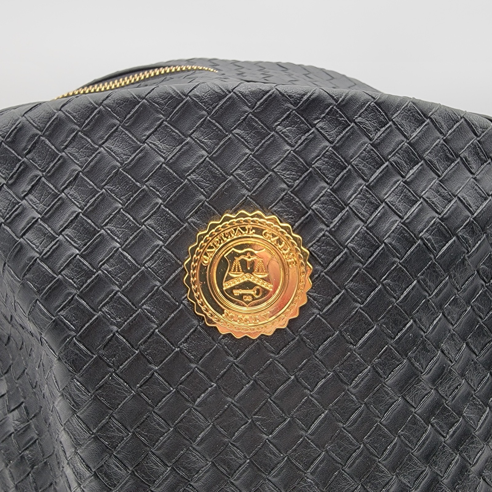 Capital Gains Black Woven Backpack + Strapback Hat Bundle NWT Gold Logo