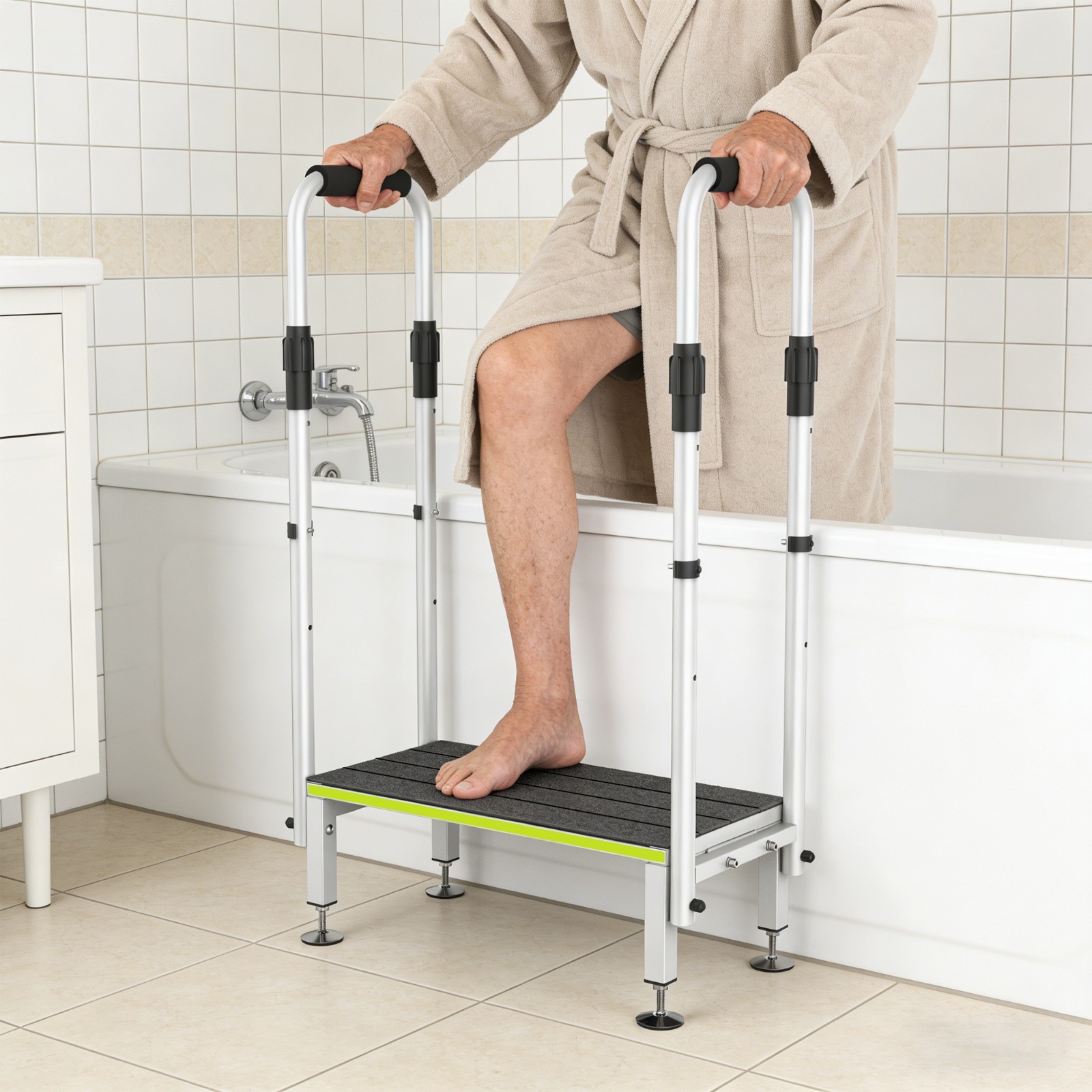 Step Stool with Handle for Elderly,Wide Platform and Anti-Slip Mats