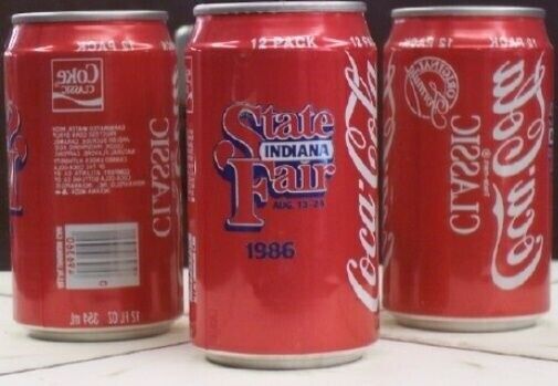 Coca Cola Coke A/A Soda Can 1986 Indiana State Fair 46224 Indianapolis In 98