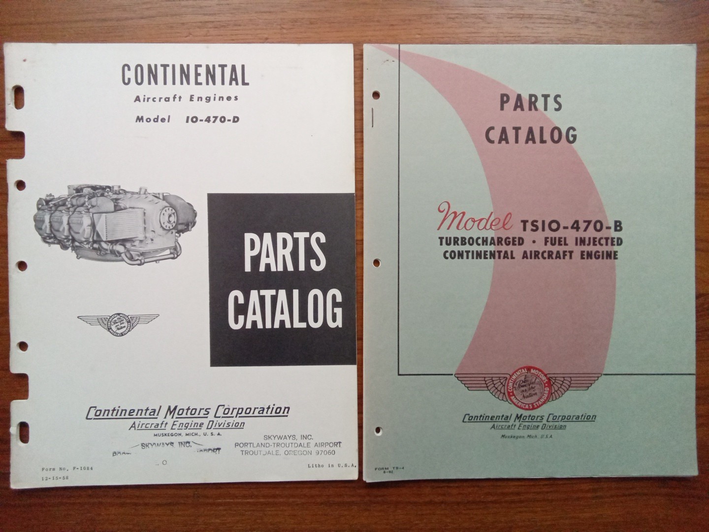 1958 1962 Continental Motors Aircraft Engine Parts Catalog 10-470-D & TS10-470-B