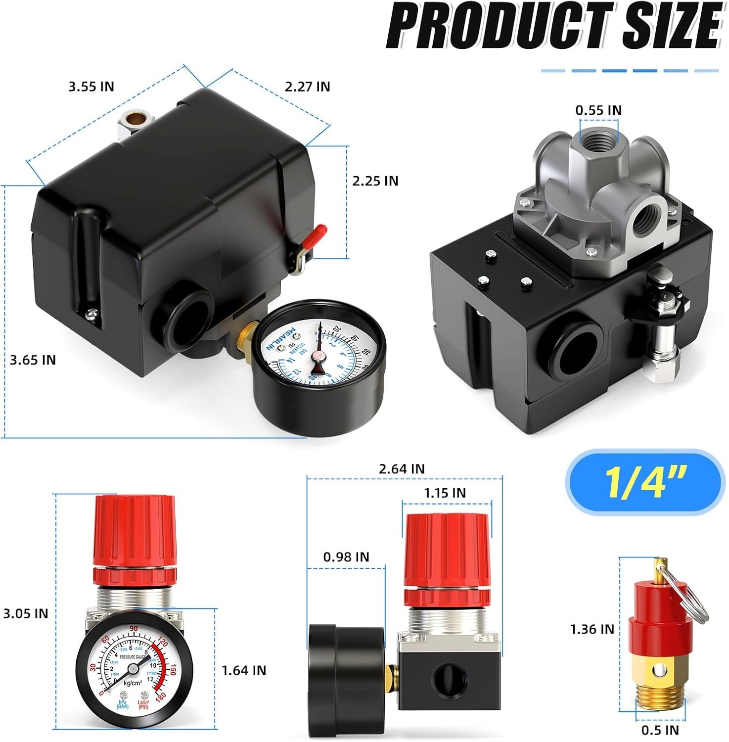 Complete Air Compressor Regulator Setup - 95-125 PSI with Essential Accessories