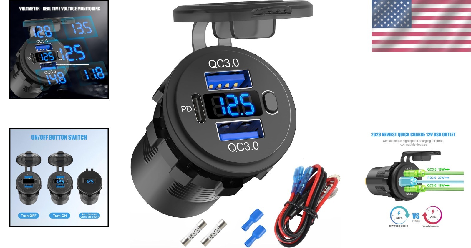 Efficient 12V Quick Charge USB Socket – Ideal Replacement for Cigarette Lighter