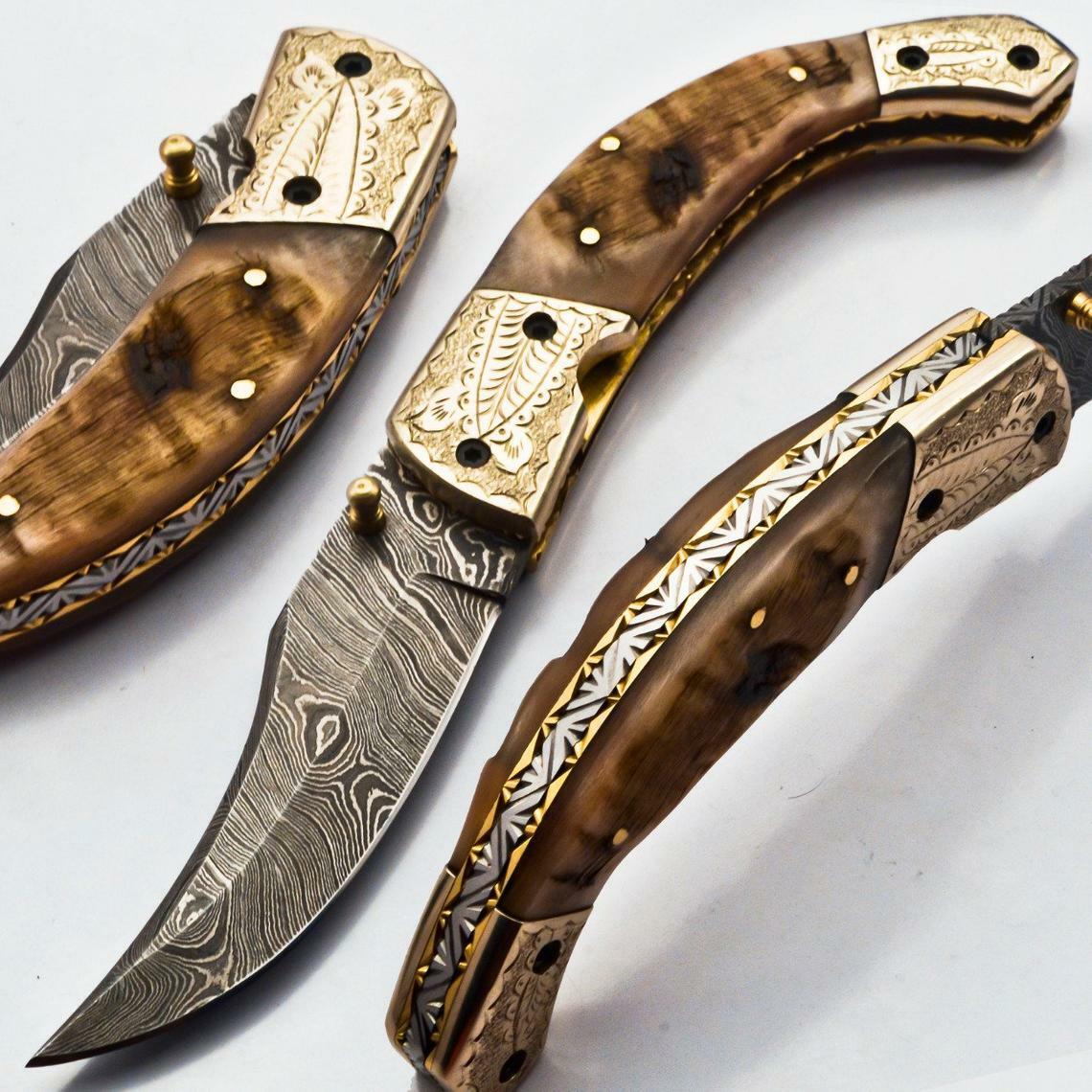 CUSTOM Handmade Damascus STEEL Folding Pocket knife Hunting knife Survival Knife