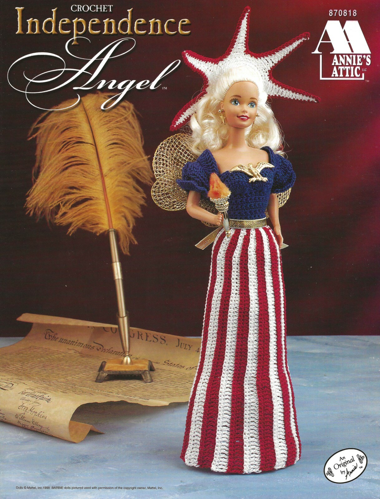 Independence Angel Crochet Torch Celebrate Barbie July 4th Lady Liberty Star NEW