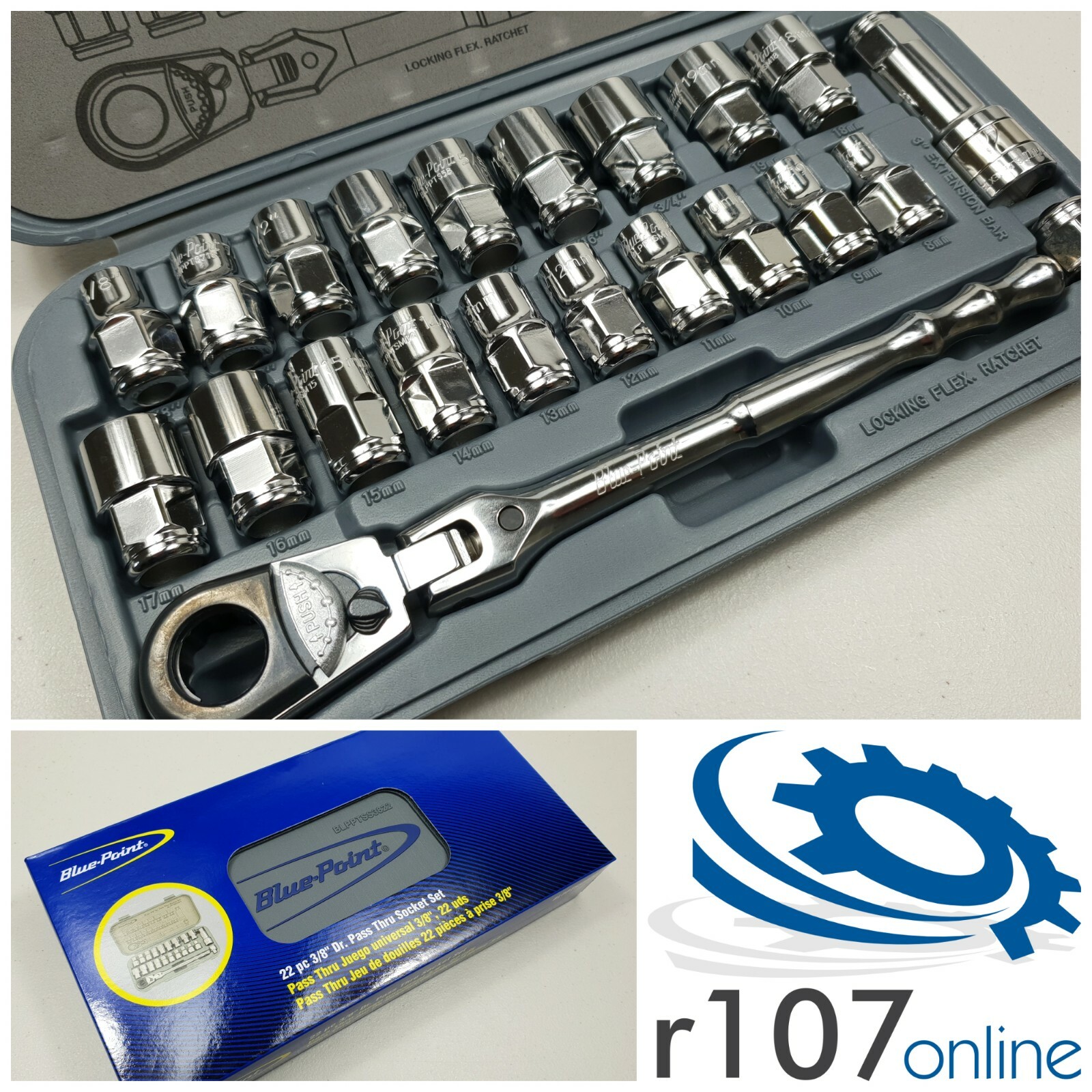 Blue Point 22pc 3/8" PASS THRU Socket Set - As sold by Snap On.