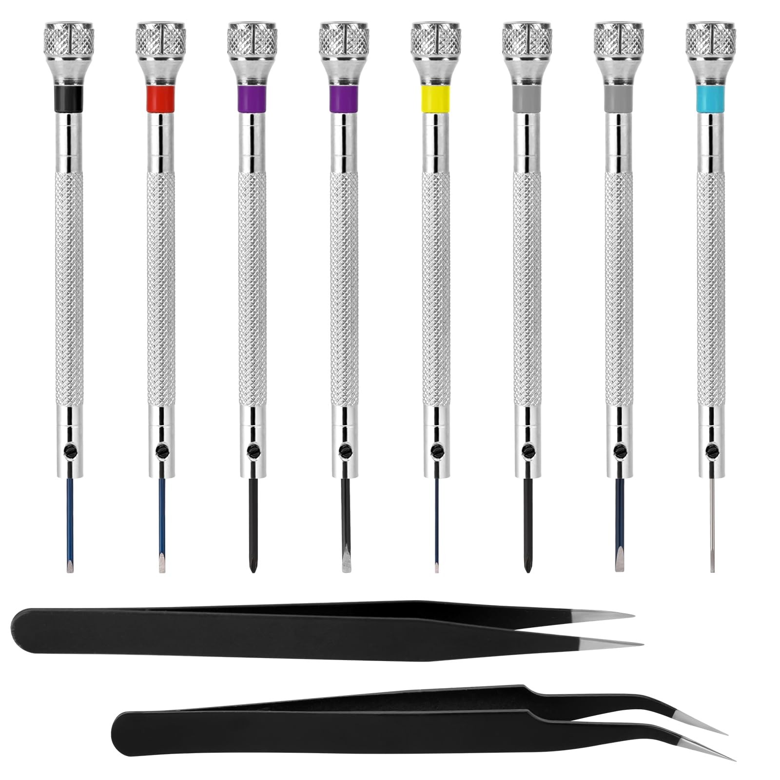 8-Piece Micro Precision Watch Screwdriver Set 0.6-1.6 Mm with 2 Tweezers