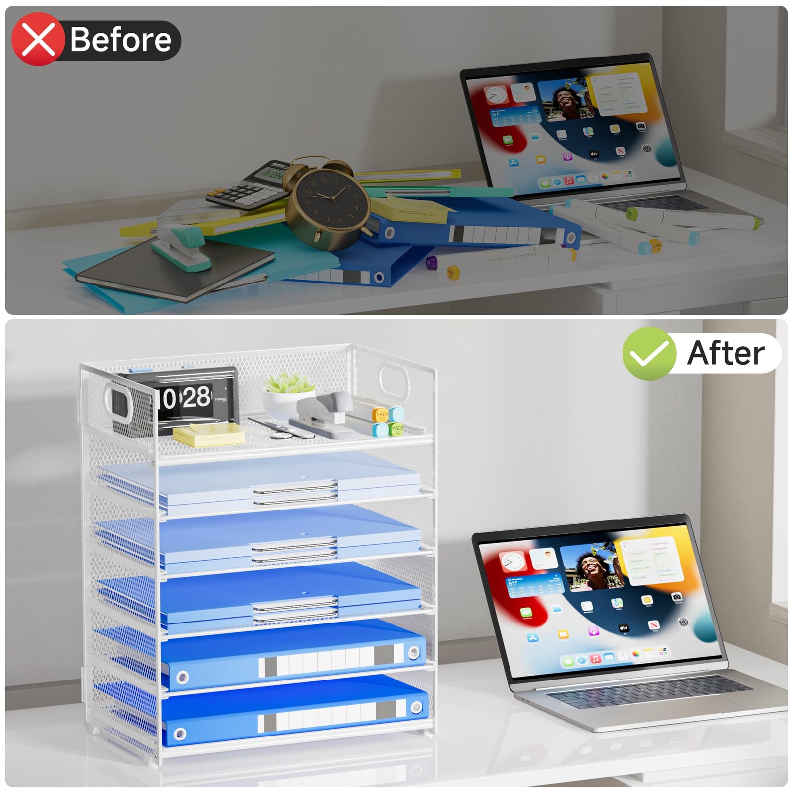 6Tier Metal Mesh Desk Paper File Organizer Handle Stackable Letter Tray