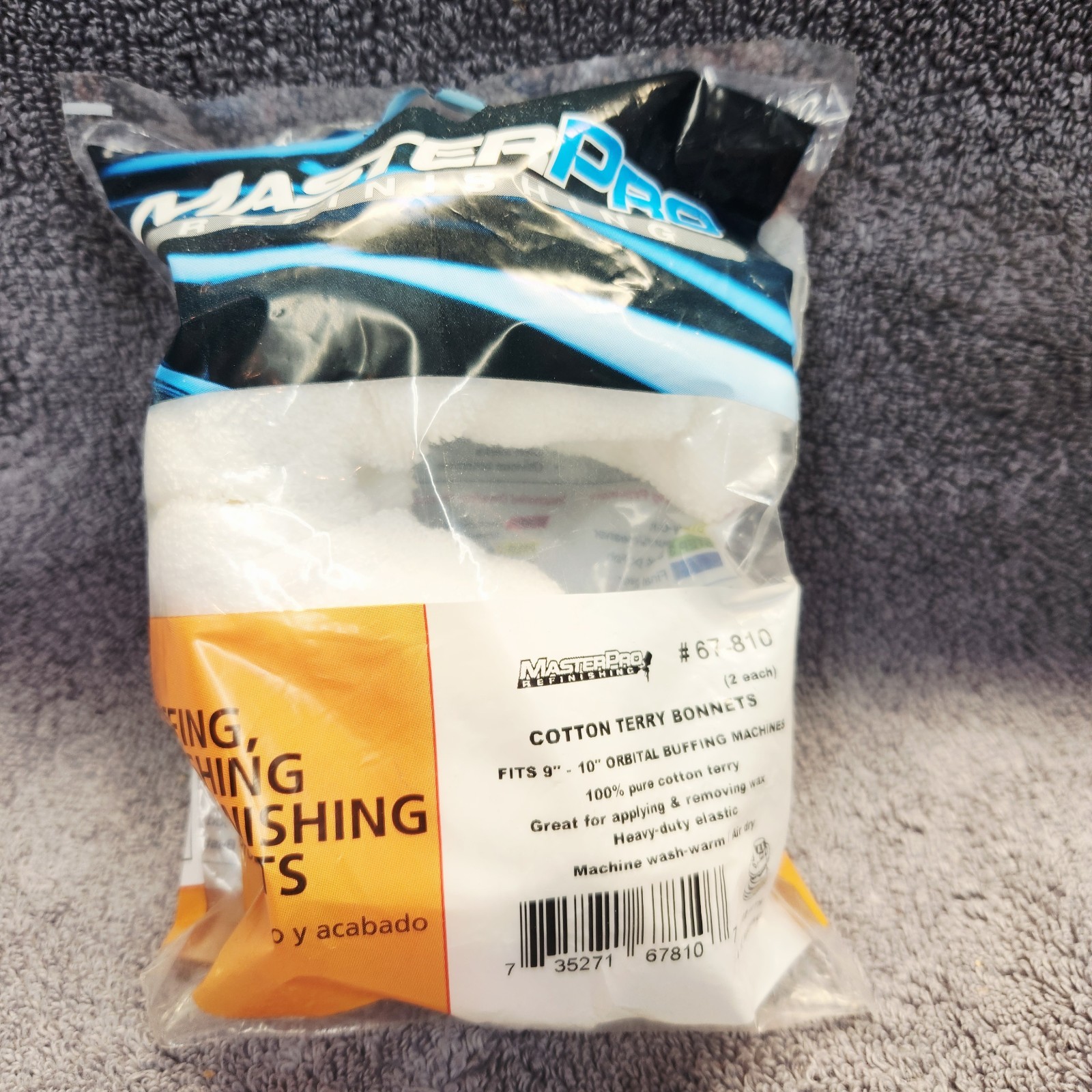 Cotton Terry Bonnets  Fits 9-10 In Orbital Buffing Machines. Paxk Of 2. New.