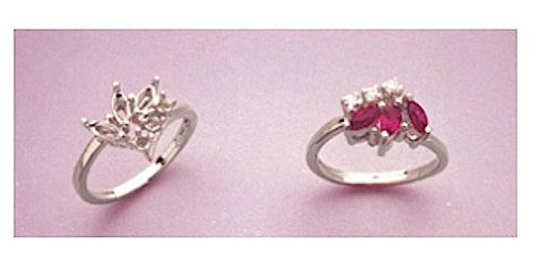 5x2.5mm Marquise Cluster Sterling Silver Pre-Notched Ring Setting Size 7