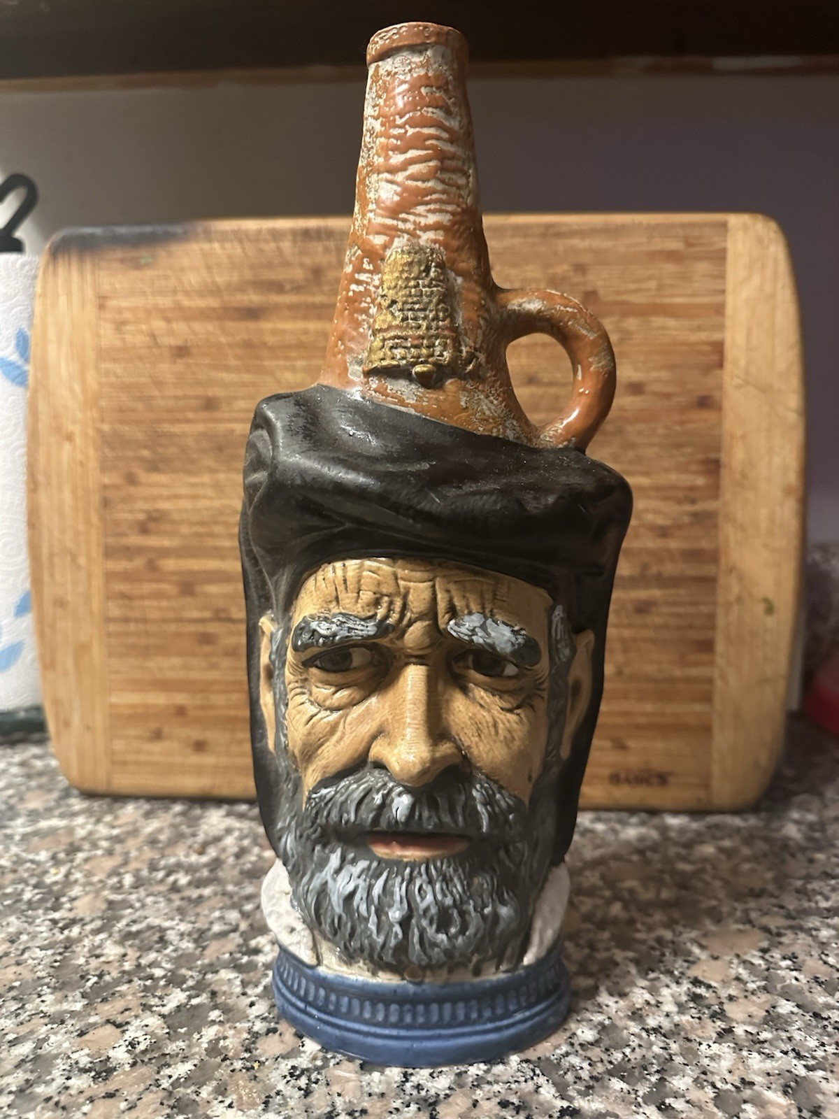Casa Vento Wine Decanter Faces of the World Bearded Cowboy Old MAN Orig Labels