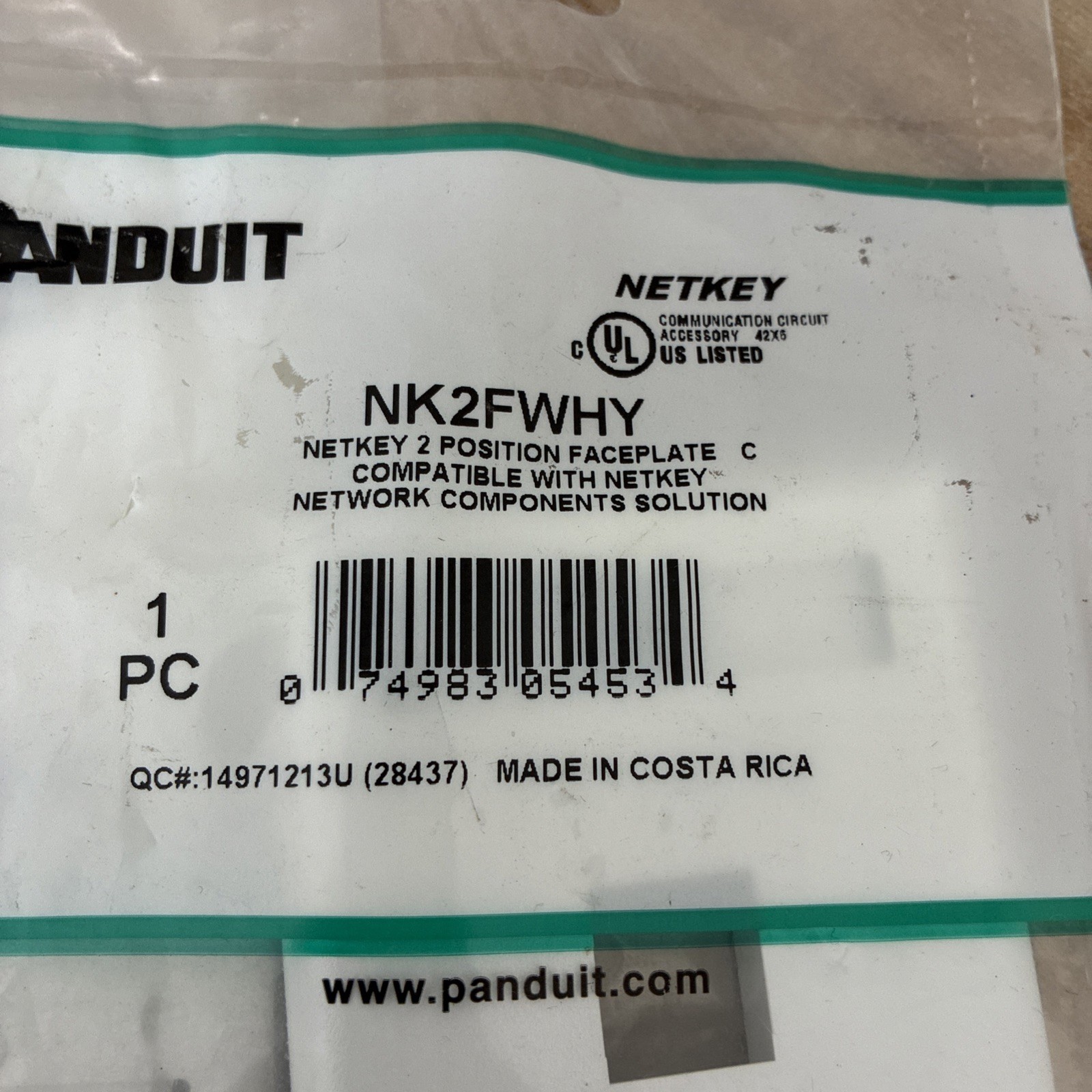 6-Panduit NK2FWHY: NetKey 2-Position Classic Keystone Faceplate - White