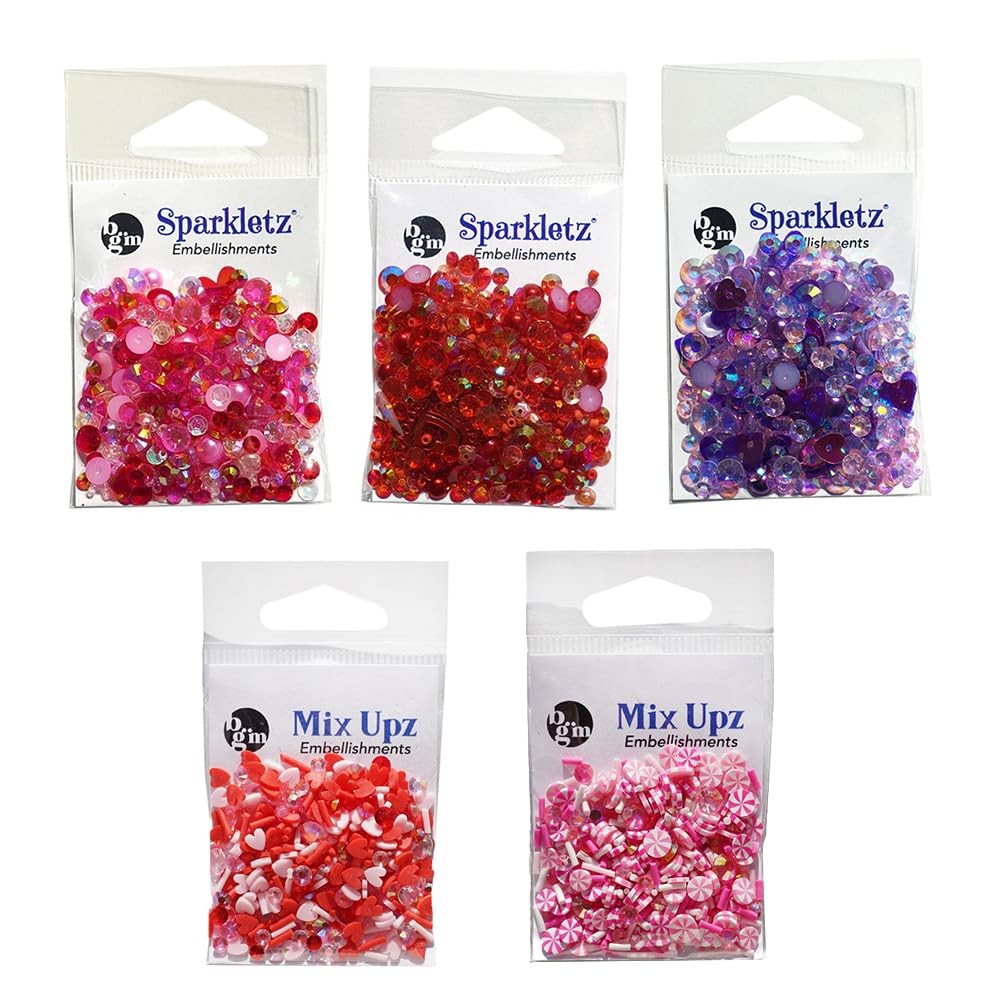 50g Valentines Day Embellishment Set Flat Back Gems Clay for DIY Crafts