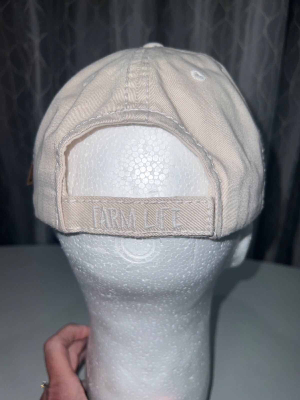 Farm Life Red Plaid Pig embroidered white distressed Hat Cap Hook Loop-Tag EUC