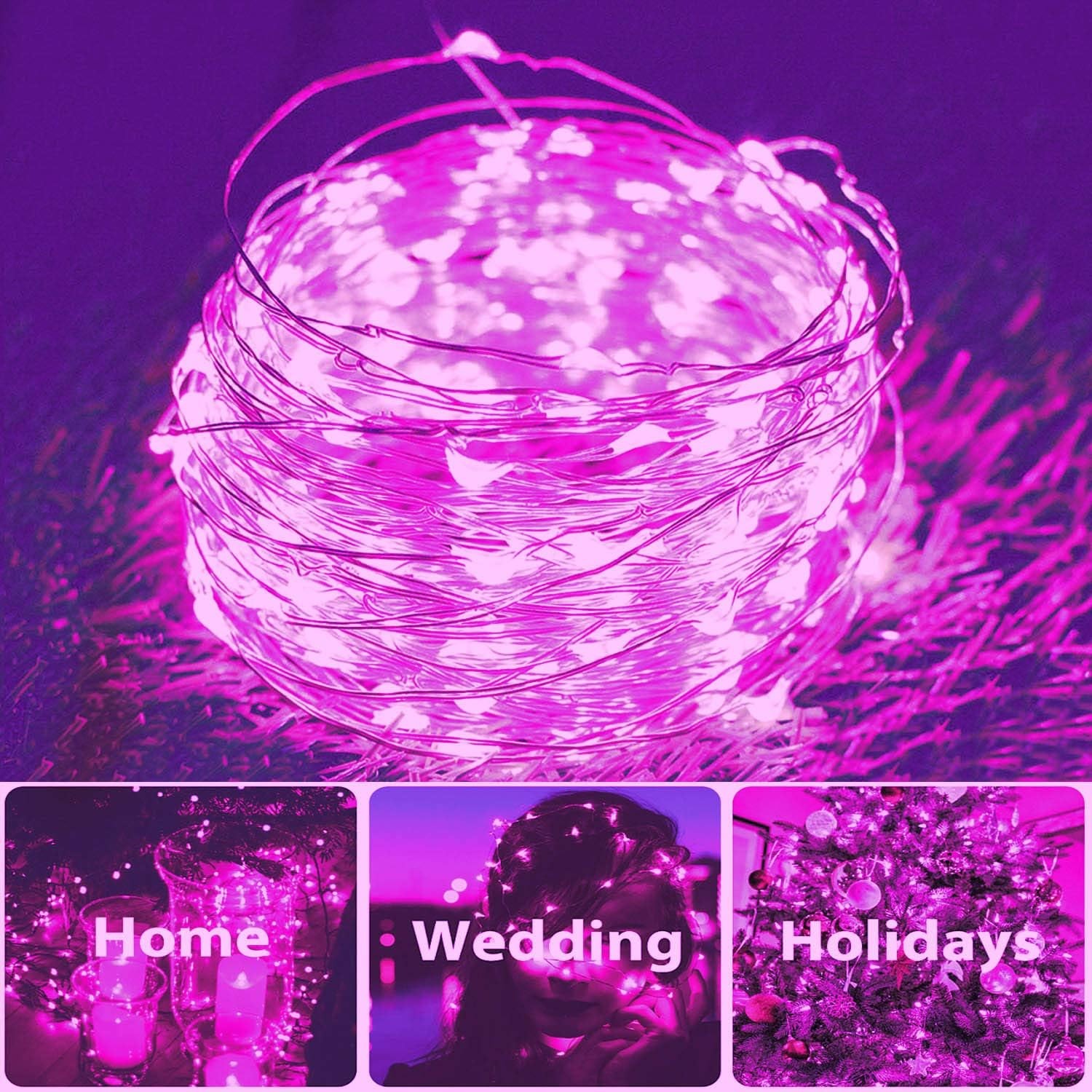 2 Pack Total 200 LED 66FT Solar Powered Copper Wire String Lights Outdoor