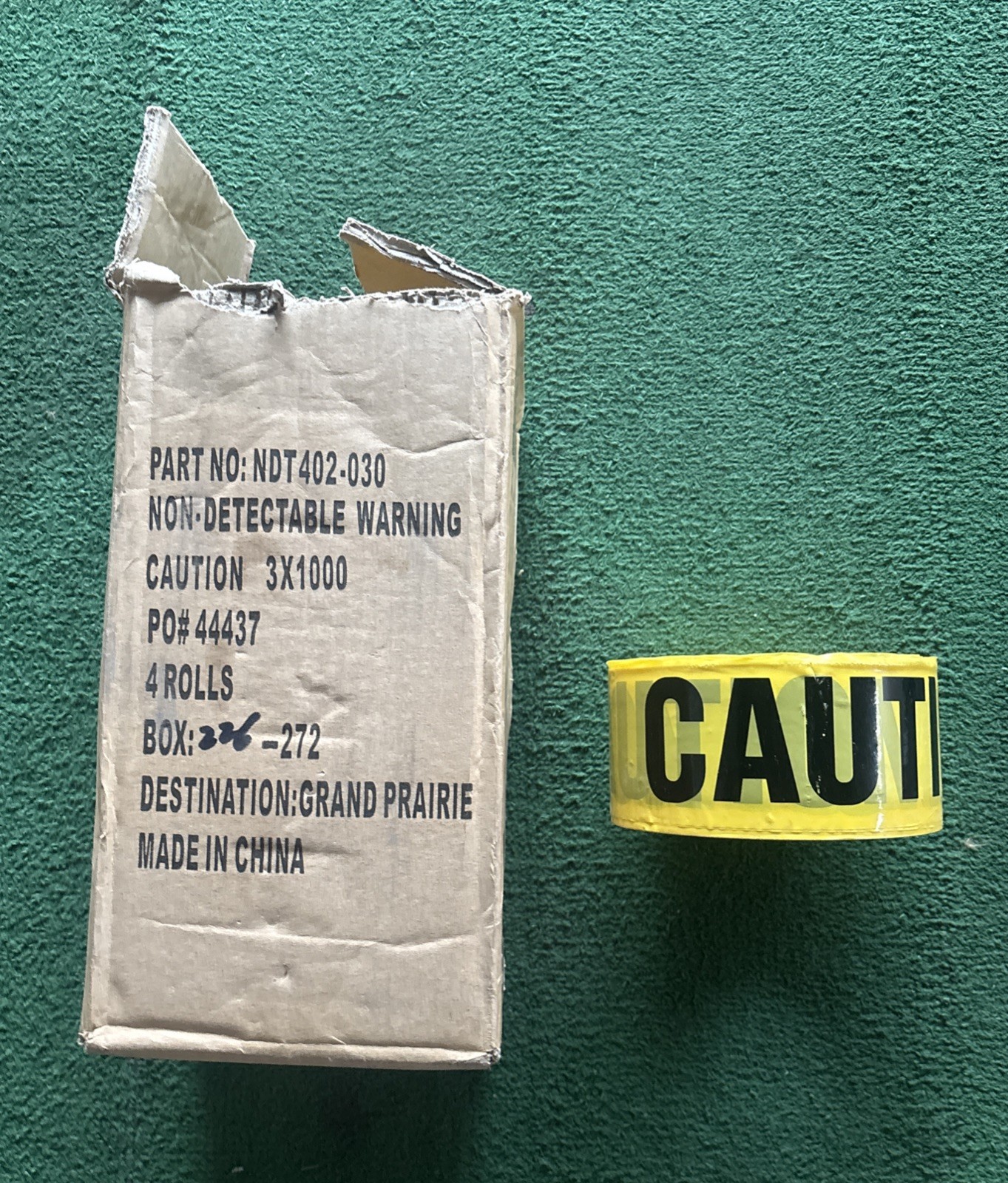 BOX OF 4 ROLLS NON-DETECTABLE UNDERGROUND WARNING TAPE 3”x100’ PRT NO.NDT402-030
